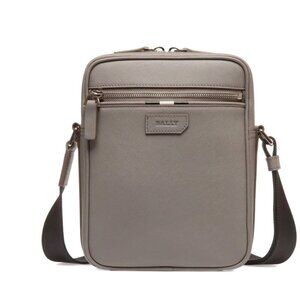 Bally Italy Men's/Unisex Crossbody Bag in Gray Embossed Leather
